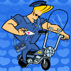 Scooter Games: Johny Bravo Return to Sender - Play as Johny Bravo, the famous animated character of Cartoon Network. Drive a scooter and help Johny to deliver a certain number of love letters to mail boxes of girls staying around the street. Make sure you don't deliver the mails into wrong mail boxes, otherwise you will lose points. Also be careful and avoid the obstacles you will find blocking your way. Try do deliver all the love letters on time. Use your arrow keys to drive and to set a direction of the letters. Press enter to deliver a letter.